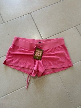NWT Juicy Couture Watermelon Pink Terry Cloth Embossed Logo Shorts XL Y2K